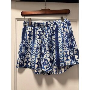 Julie Billiart Womens Blue White Ikat Tribal Print Elastic Waist Shorts Size M